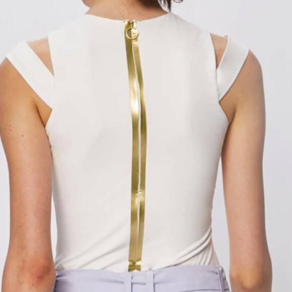 Emma Wallace Jessica Sleeveless Top in White with Back Gold Zip Panel Size US4 - Picture 9 of 10